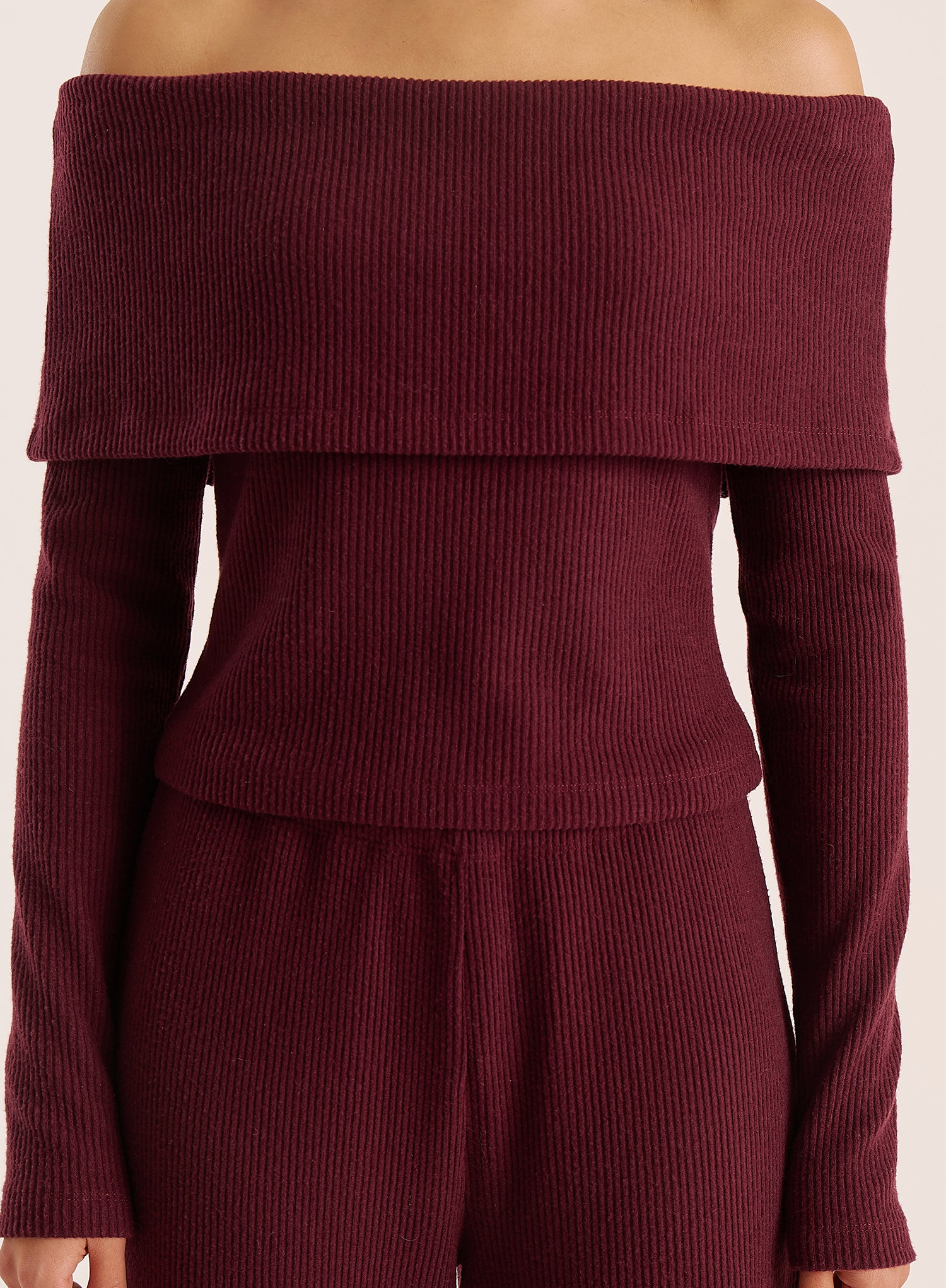 Dark Red Bardot Foldover Top